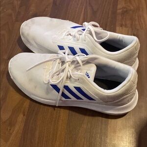 Adidas Men's White Sneakers with Blue Stripes